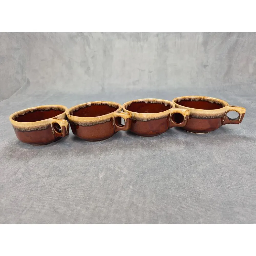 Monmouth Western Stoneware Brown Drip Pottery Soup Chili Bowl Mugs Set of 4 VTG
